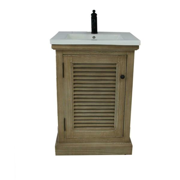 Infurniture 24 In. Rustic Style Bathroom Vanity With Ceramic Single Sink-No Faucet WK1924